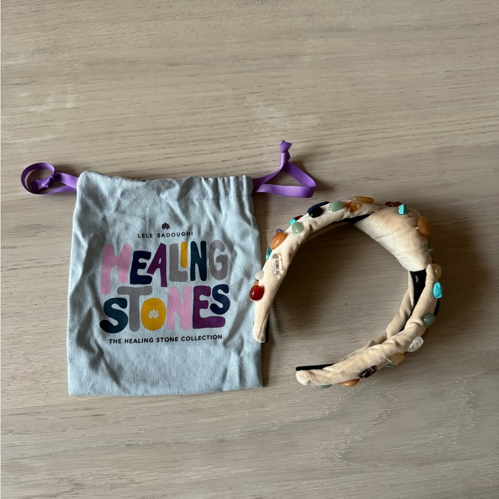 Lele Sadoughi healing stones beige velvet headband